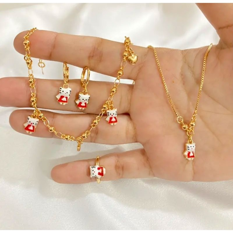 SET PERHIASAN ANAK HK MERAH TITANIUM GOLD