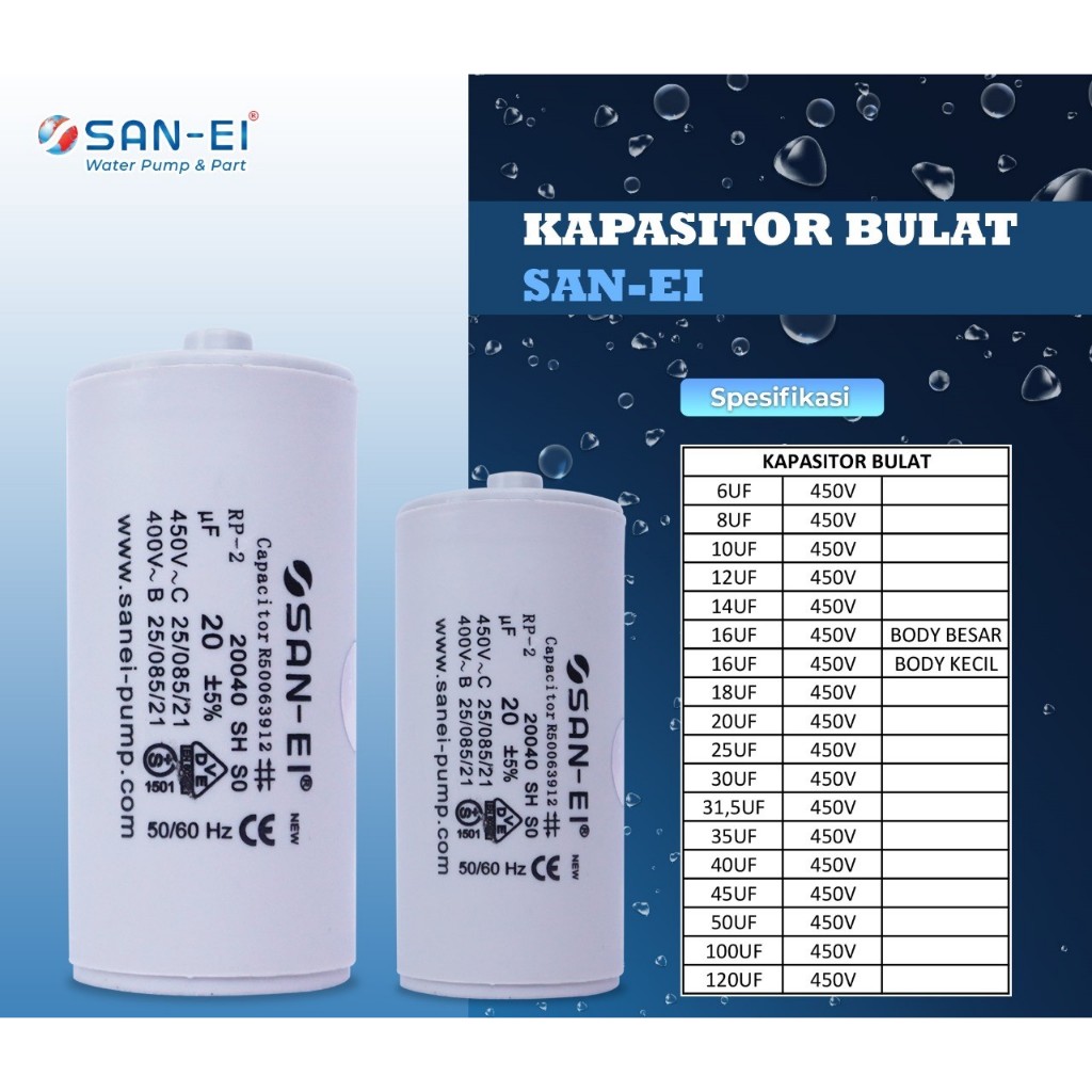Kapasitor SAN-EI Bulat Capasitor SAN-EI Kabel - 8uf 450v