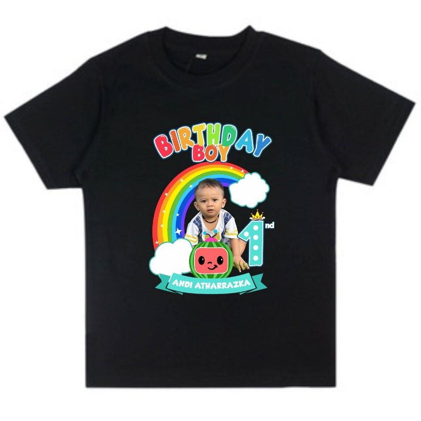kaos anak dan dewasa free custpm sablon foto ulang tahun / kaos couple keluarga combad 30s kaos happ