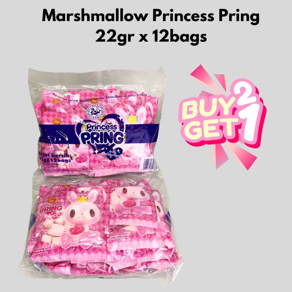 

Marshmallow Strawberry Jelly Filled (Princess Pring) 22 Gr x 12 Bags