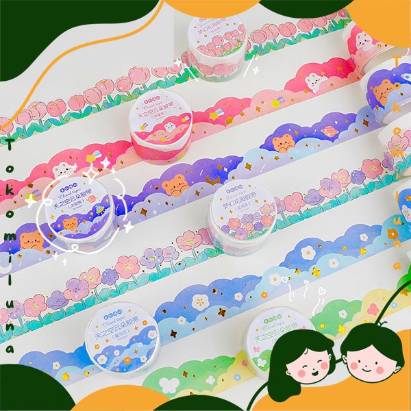 

Washi tape cloud and flower paper tape kawai aesthetic masking tape awan beruang lucu diy jurnal HB1514