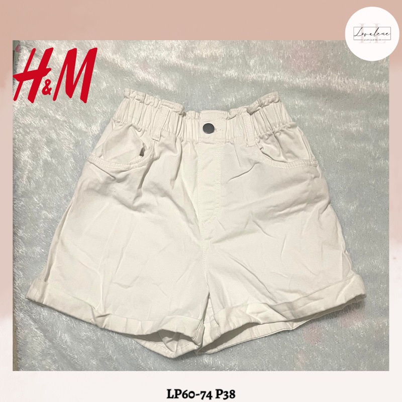H&M HNM ORIGINAL White Putih Denim Jeans Jins Shorts Celana Pendek Jeans Denim Casual Paperbag Short