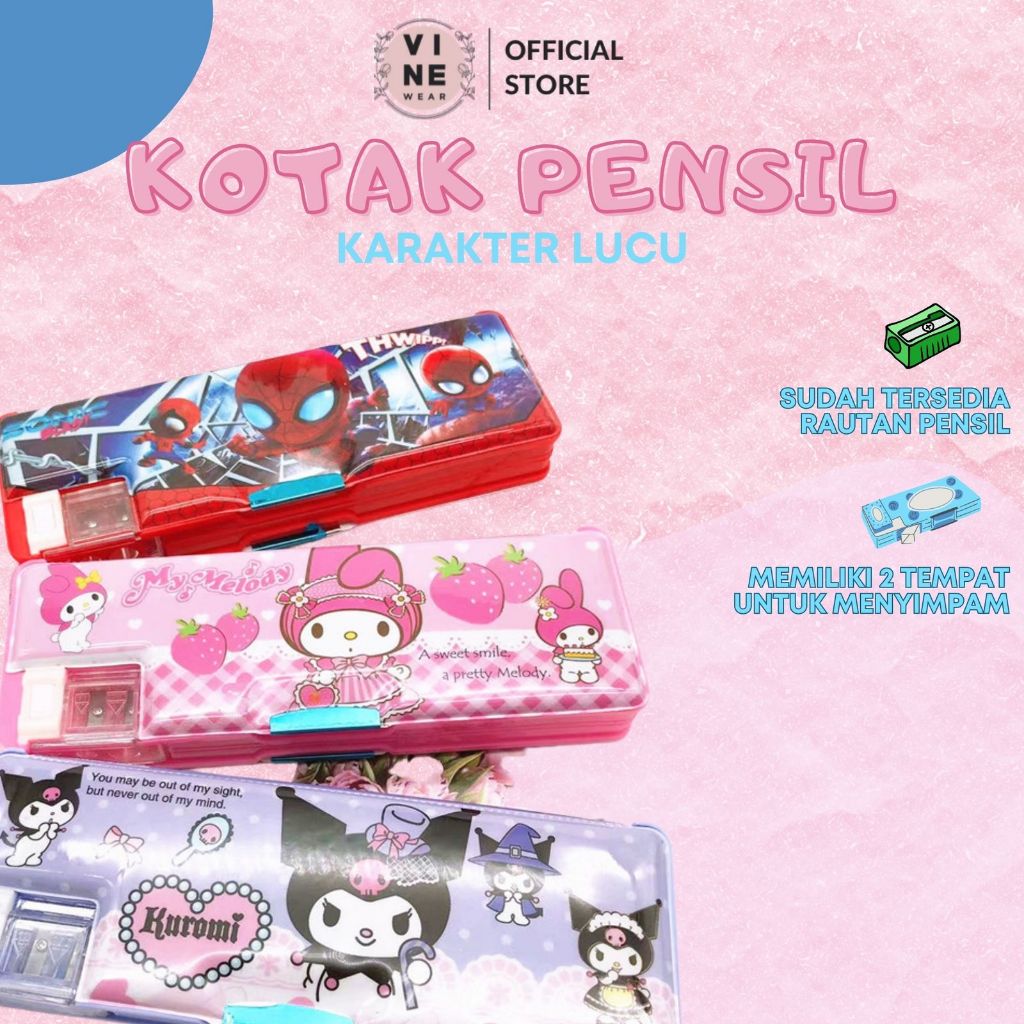 

Kotak Tempat Pensil Sanrio Melody Kuromi Cinnamoroll Lucu Free Rautan
