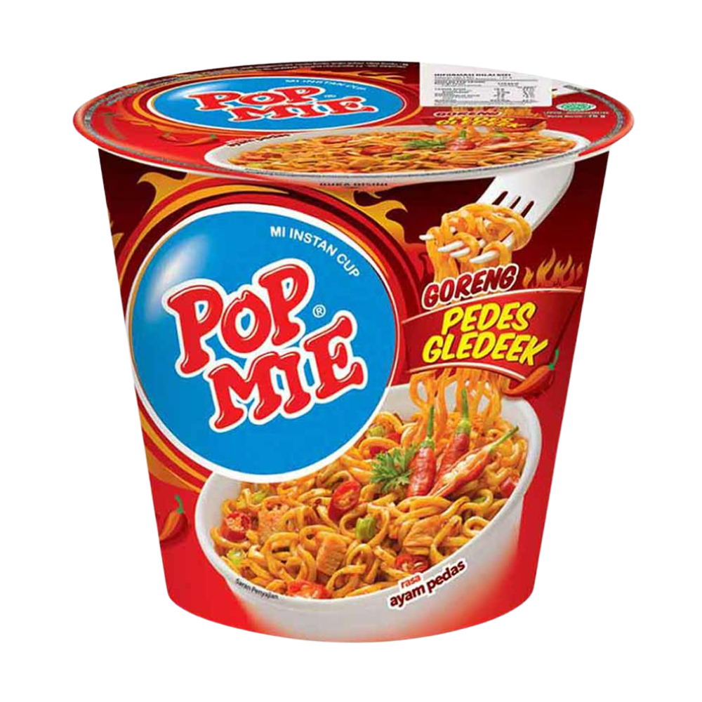 

Pop Mie Mi Instan Goreng Cup Pedes Gledeek Ayam 75G