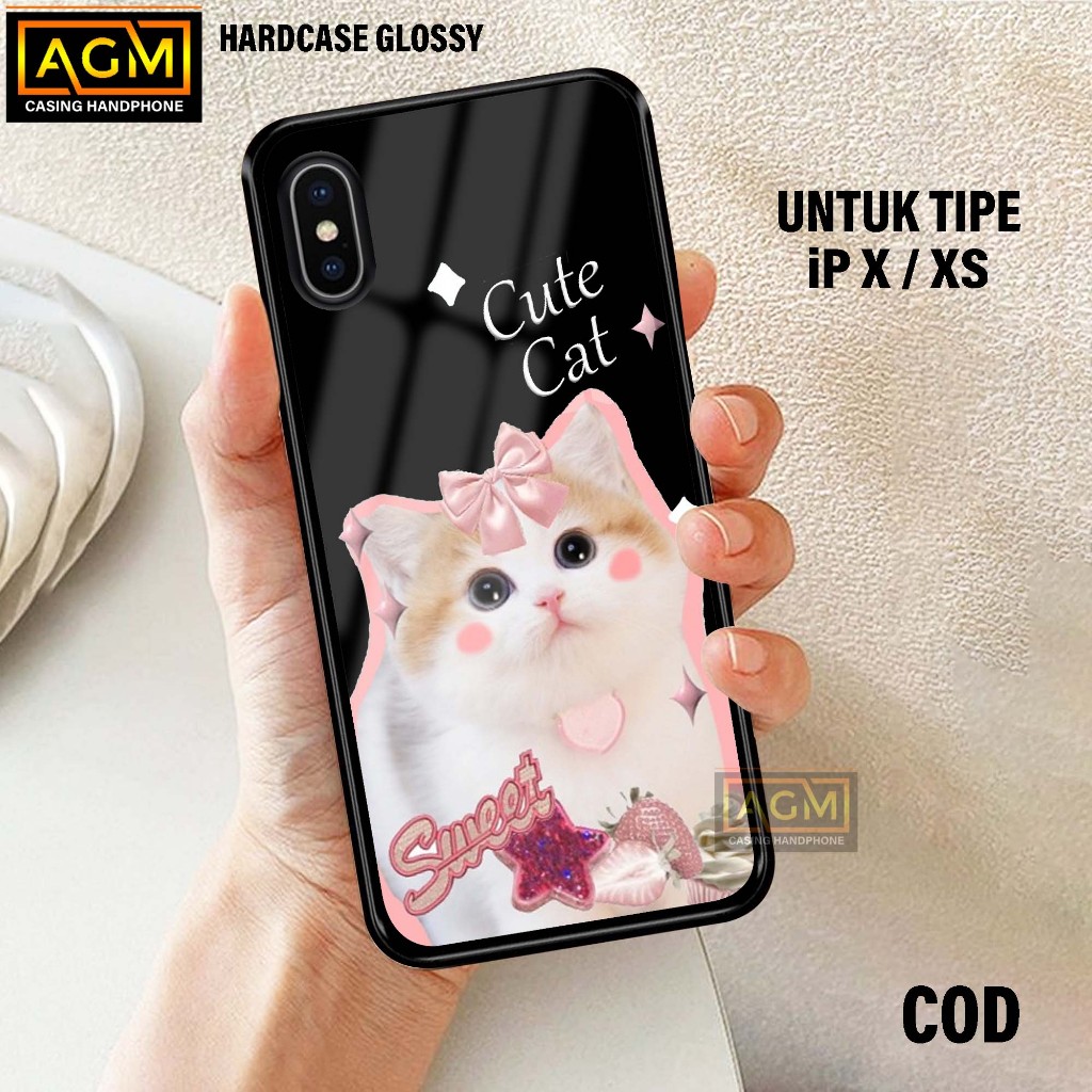Case IPhone X/XS Terbaru Case kilau - New Case Glossy casing Hp IPhone X/XS [Motif CUTE CAT] - AGM C