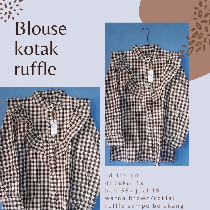 Blouse ruffle kotak coklat