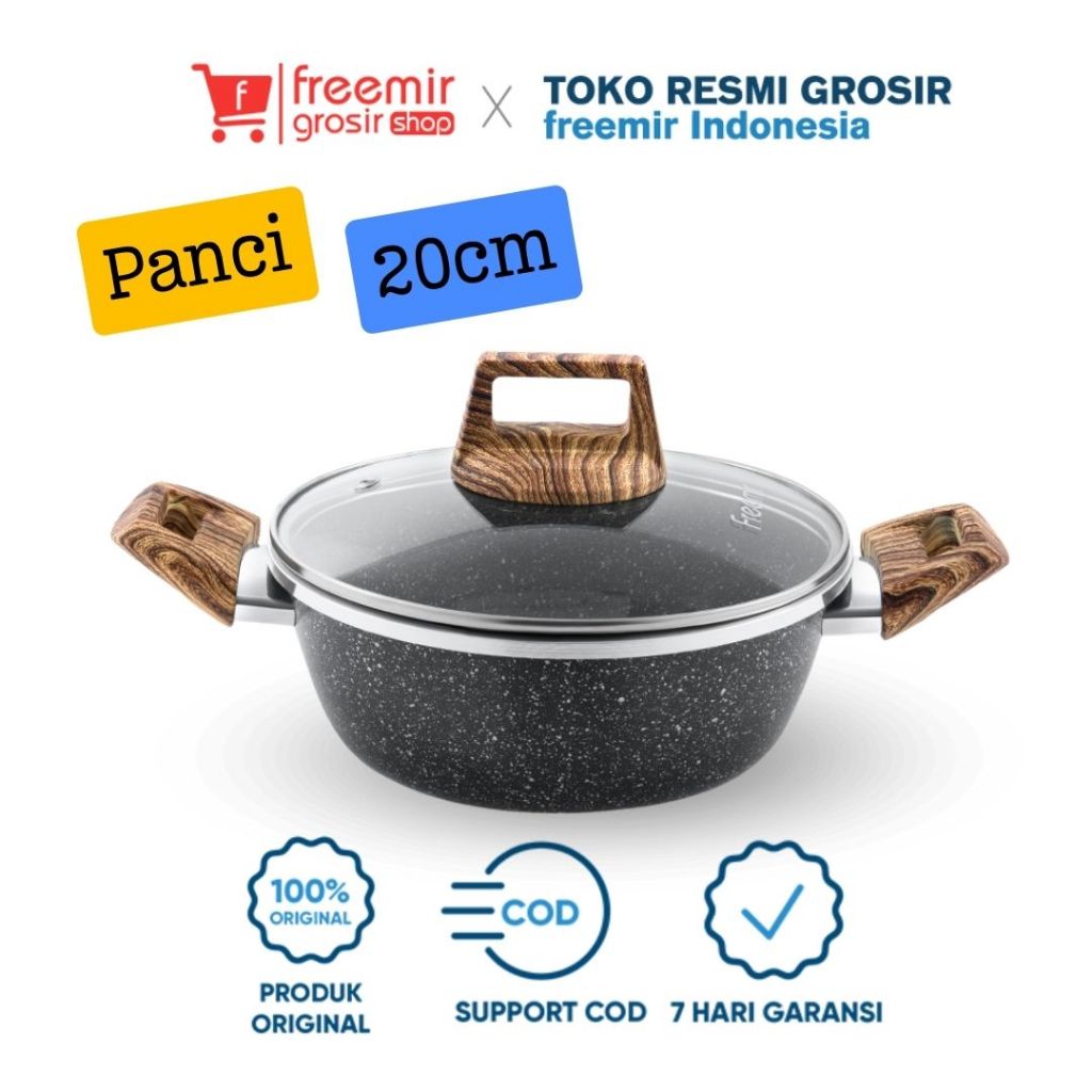 Wajan 20cm Panci Sup Anti Lengket/ Panci Tutup Kaca/ Panci Serbaguna/ Panci Granit Telinga Ganda