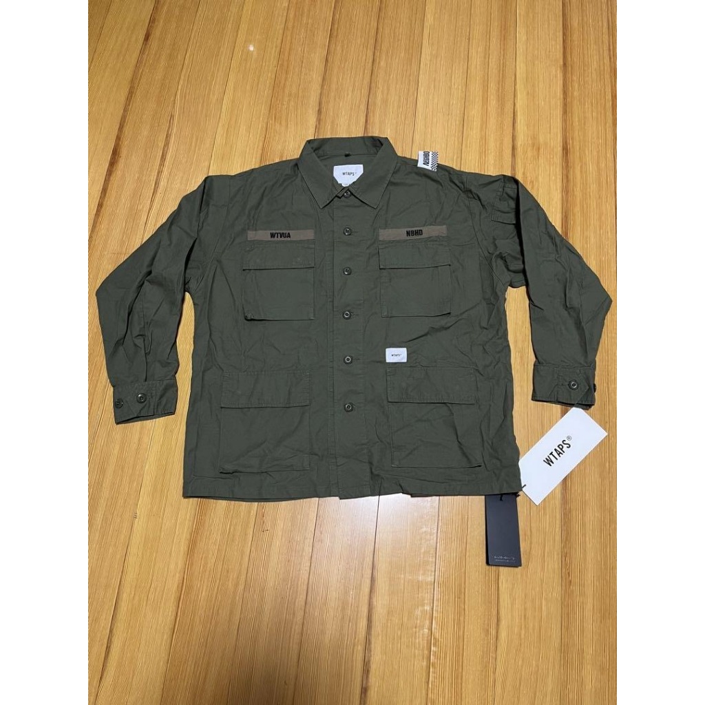 WTAPS x NEIGHBORHOOD JUNGLE LS – Kemeja Kolaborasi Militer Premium, Olivedrab, Size 1