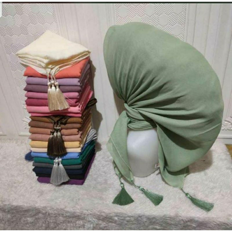 hijab segi empat paris jadul tasel/jilbab segi empat paris polos tasel premium
