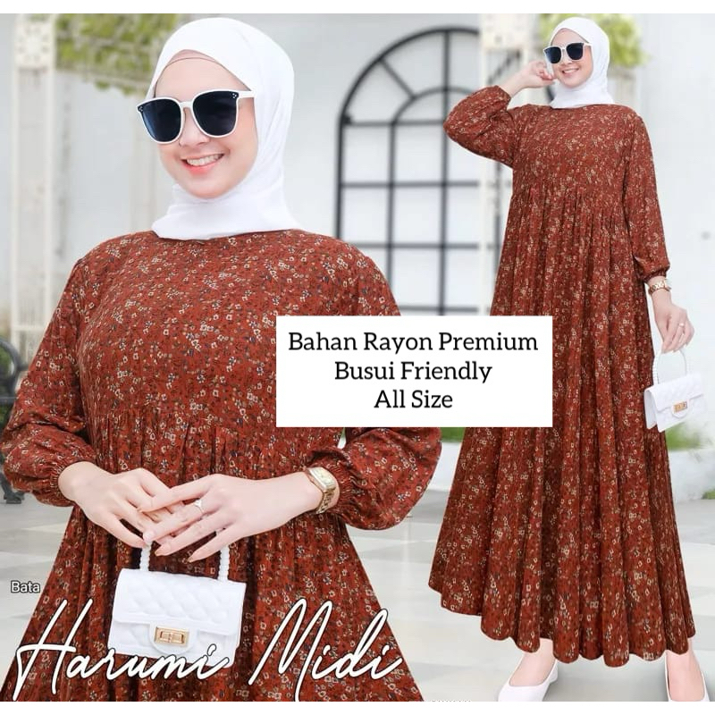 MIDI DRESS WANITA RAYON  / GAMIS RAYON ADEM BUMIL BUSUI FRIENDLY JUMBO-Harumi Bata