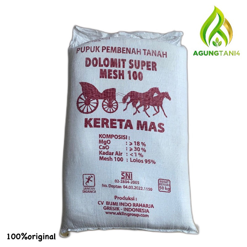 PUPUK PEMBENAH TANAH DOLOMIT SUPER MESH 100 CAP KERETA MAS 50KG