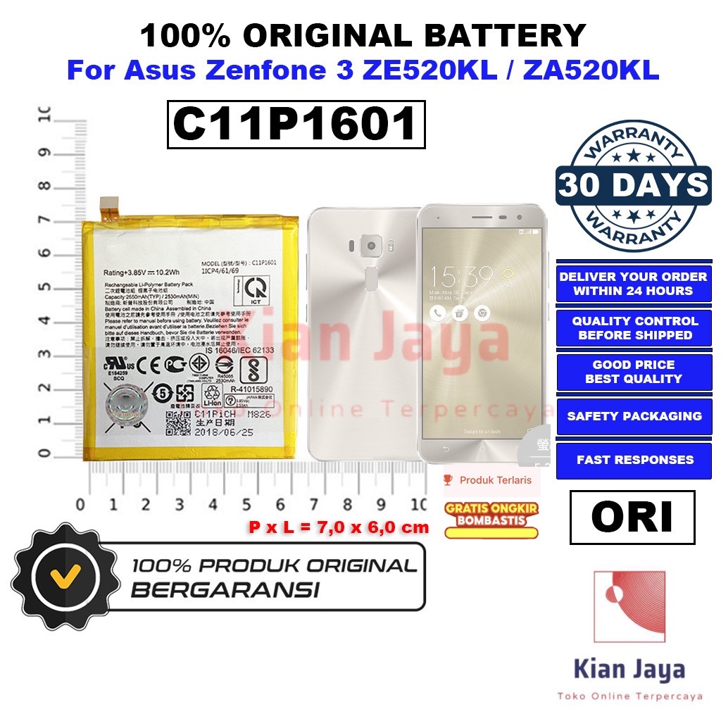 [Garansi 100% Ori] Baterai C11P1601 Untuk Handphone Asus Zenfone 3 ZE520KL ZA520KL Batre Battery Hp 