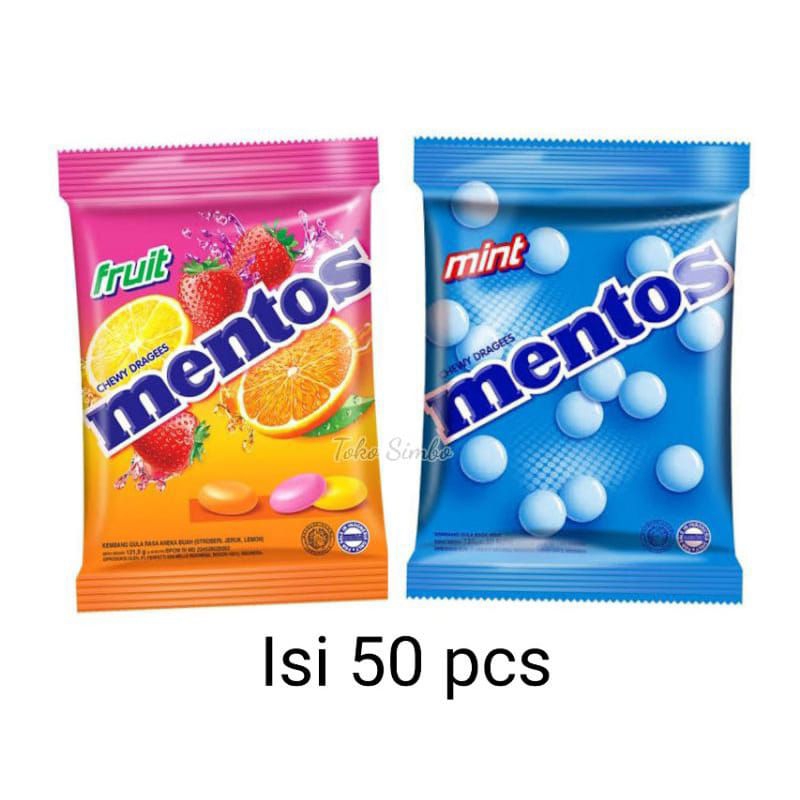 

PERMEN MENTOS MINT BIRU KEMBANG GULA FRUIT ANEKA RASA Mentos sak bag