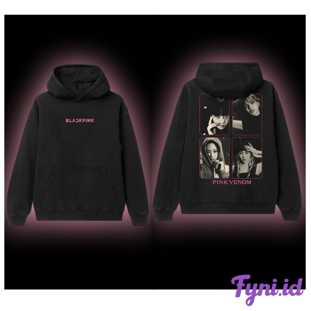 HOODIE BLACKPINK PINK VENOM HITAM JISOO JENNIE ROSE LISA - BAHAN FLEECE - SIZE M-XXL