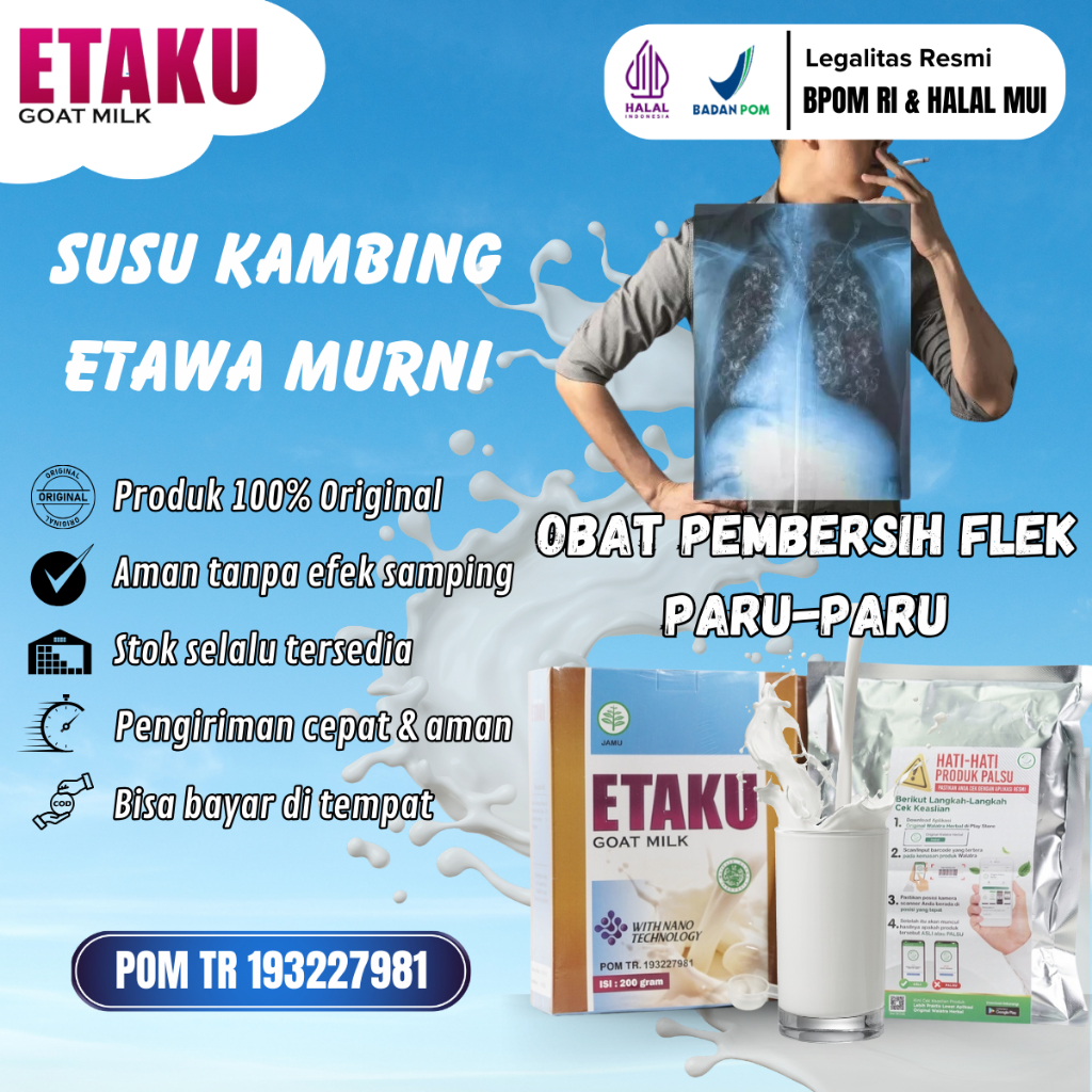 

Susu Khusus Untuk Flek Paru Paru, Pembersih Paru Paru Kotor, Radang Paru Paru, Napas Berat, Sakit Saat Bernafas - Walatra Etaku Goat Milk
