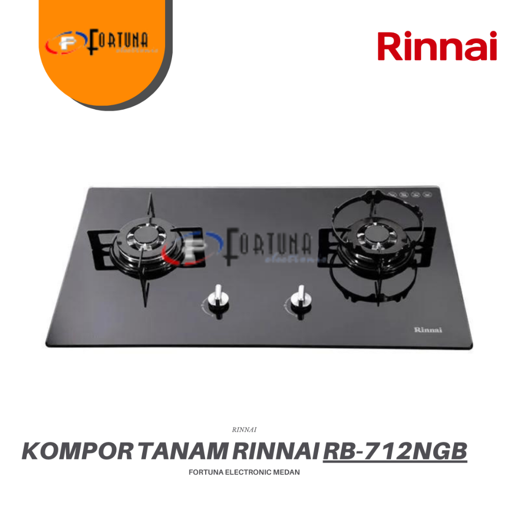RINNAI KOMPOR GAS TANAM 2 TUNGKU RB712NGB GARANSI RESMI MEDAN