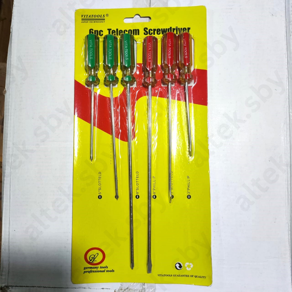 Obeng kurus panjang Vitatools / obeng radio TV (Min & plus) (-+) / 1set 6pcs