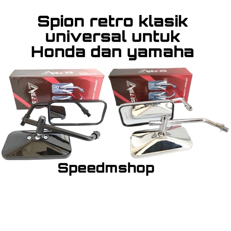 ( BISA COD ) SPION RETRO KLASIK CB SET KOTAK KANAN DAN KIRI SPION CB KOTAK CHROME HITAM UNIVERSAL