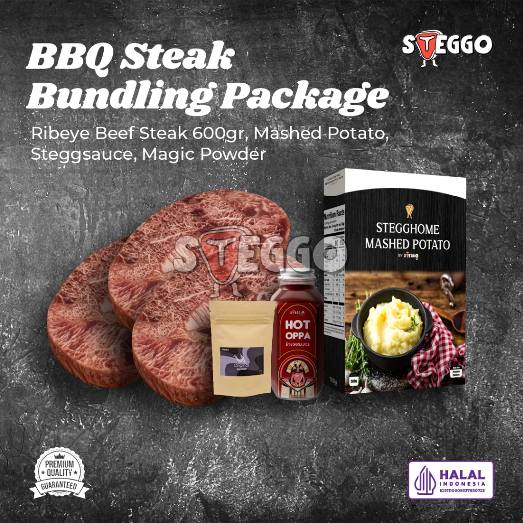 

Bundling Ribeye Beef Steak 600gr + Mashed Potato 500gr + Steak Sauce 250 ml+ Magic Powder (Hemat 30 RB)