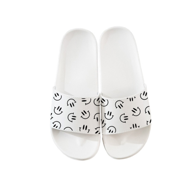 Sandal Slide Putih Polos Smile/Sandal Slide Pria Wanita/Sandal Slide teraris