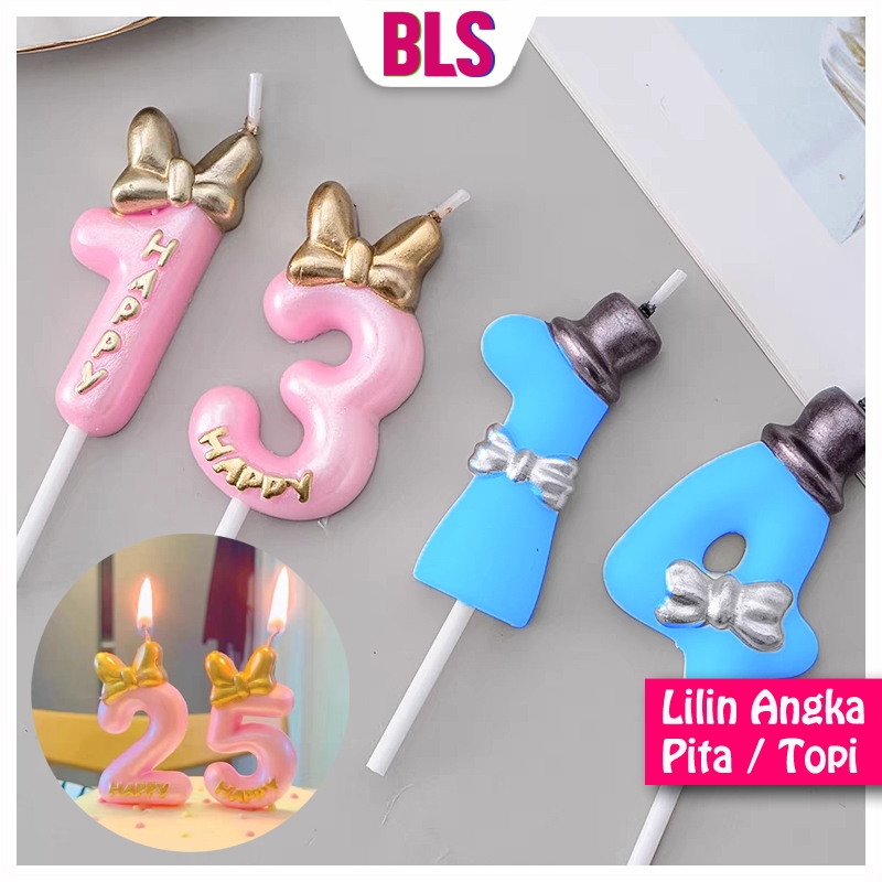 Lilin Angka Ulang Tahun Warna Pastel Motif Topi Pita