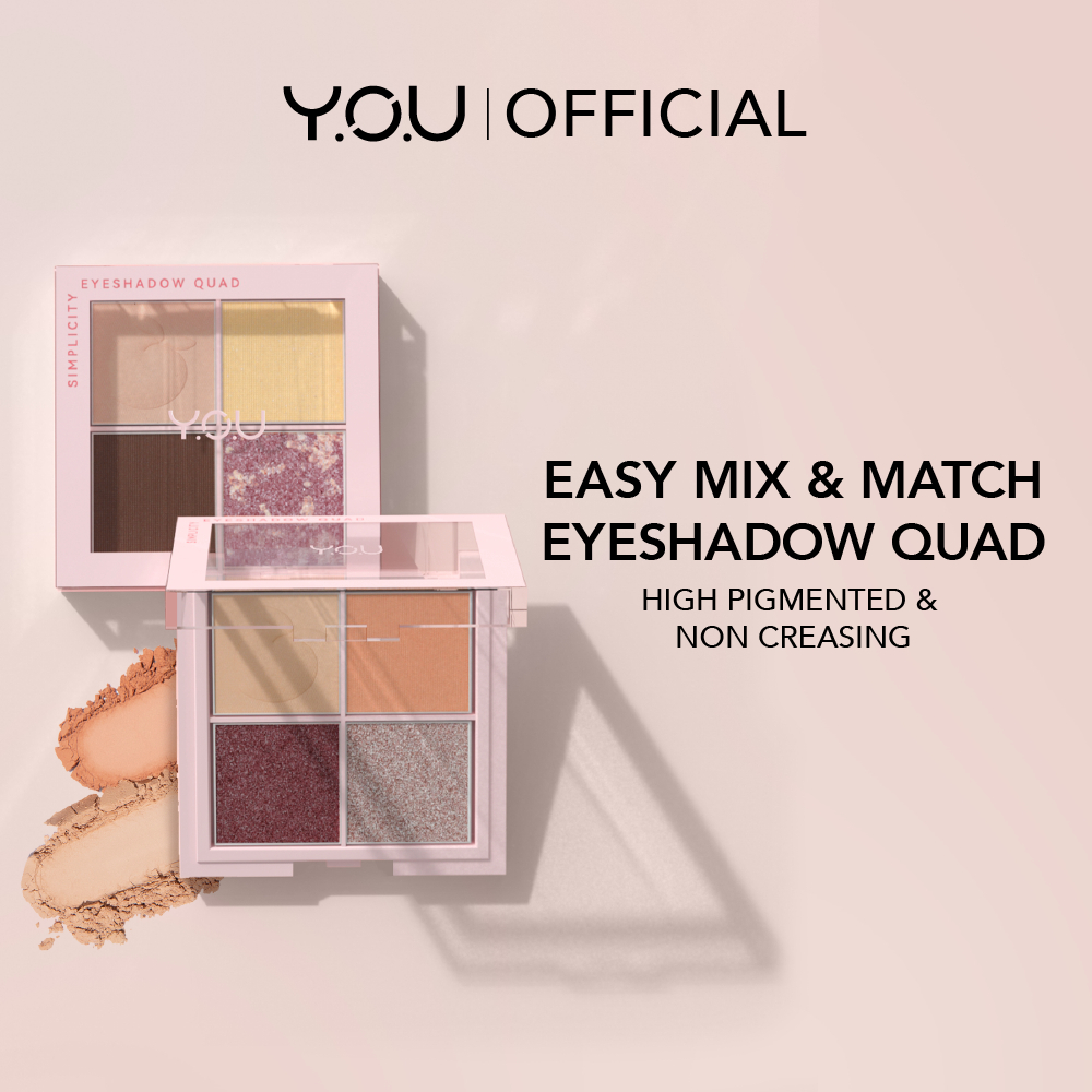 Y.O.U Simplicity Eyeshadow Quad | Makeup Palette 4 Warna | Pigmented Glitter | Kosmetik Mata BY YOU