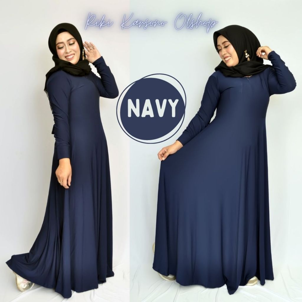 CLOTHINGHASANAH - GAMIS JERSEY POLOS WARNA NAVY blue navy Biru Dongker Dres Gamis Mayung  Polos Jers
