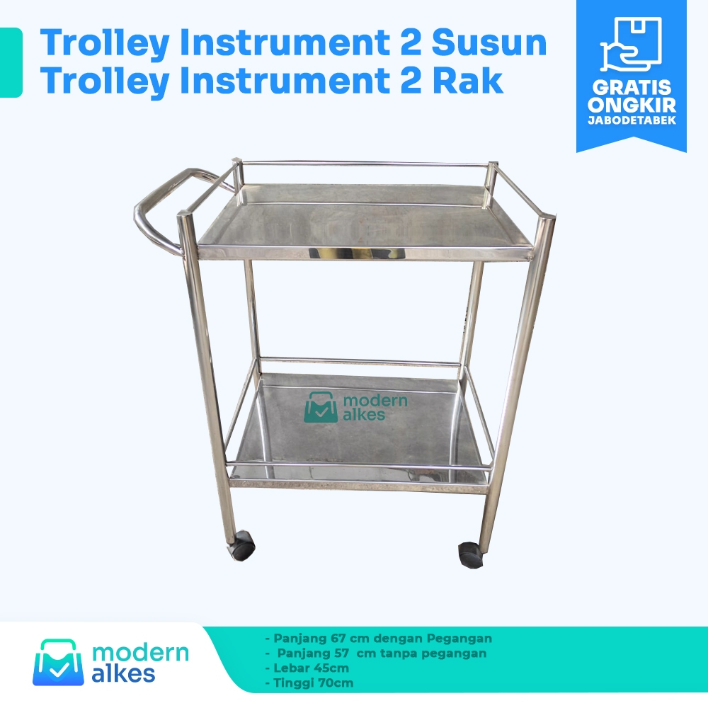 Trolley Instrument 2 Rak Stainless Steel - Trolley Instrument 2 Susun Rumah Sakit