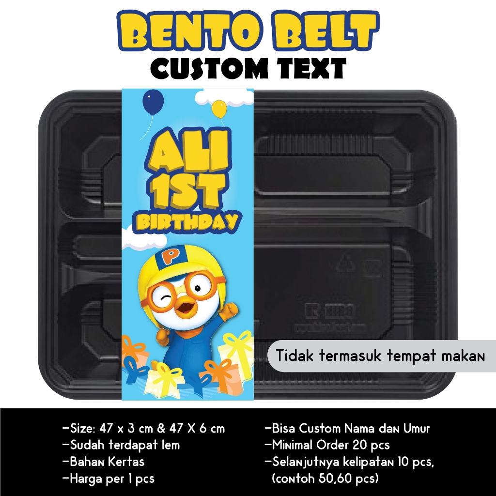 BENTO BELT CUSTOM PORORO UCAPAN KOTAK MAKAN KERTAS UCAPAN ULTAH ULANG TAHUN PAPER BELT CUSTOM NAMA