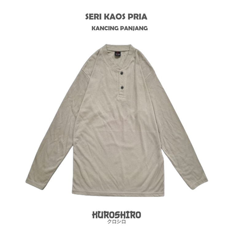 KUROSHIRO - Kaos Laki Laki Kancing Panjang Baju Pria Dewasa-CREAM