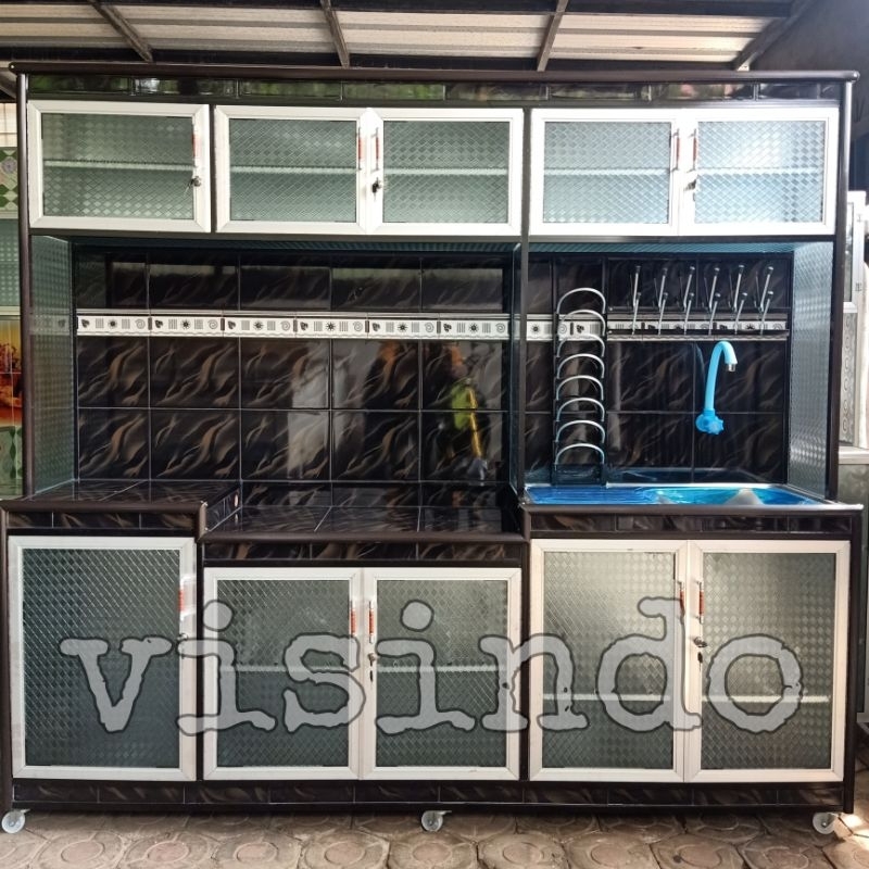 lemari dapur kitcen set full serbaguna wastafel,rak kompor,rak piring,meja magicom alumunium keramik