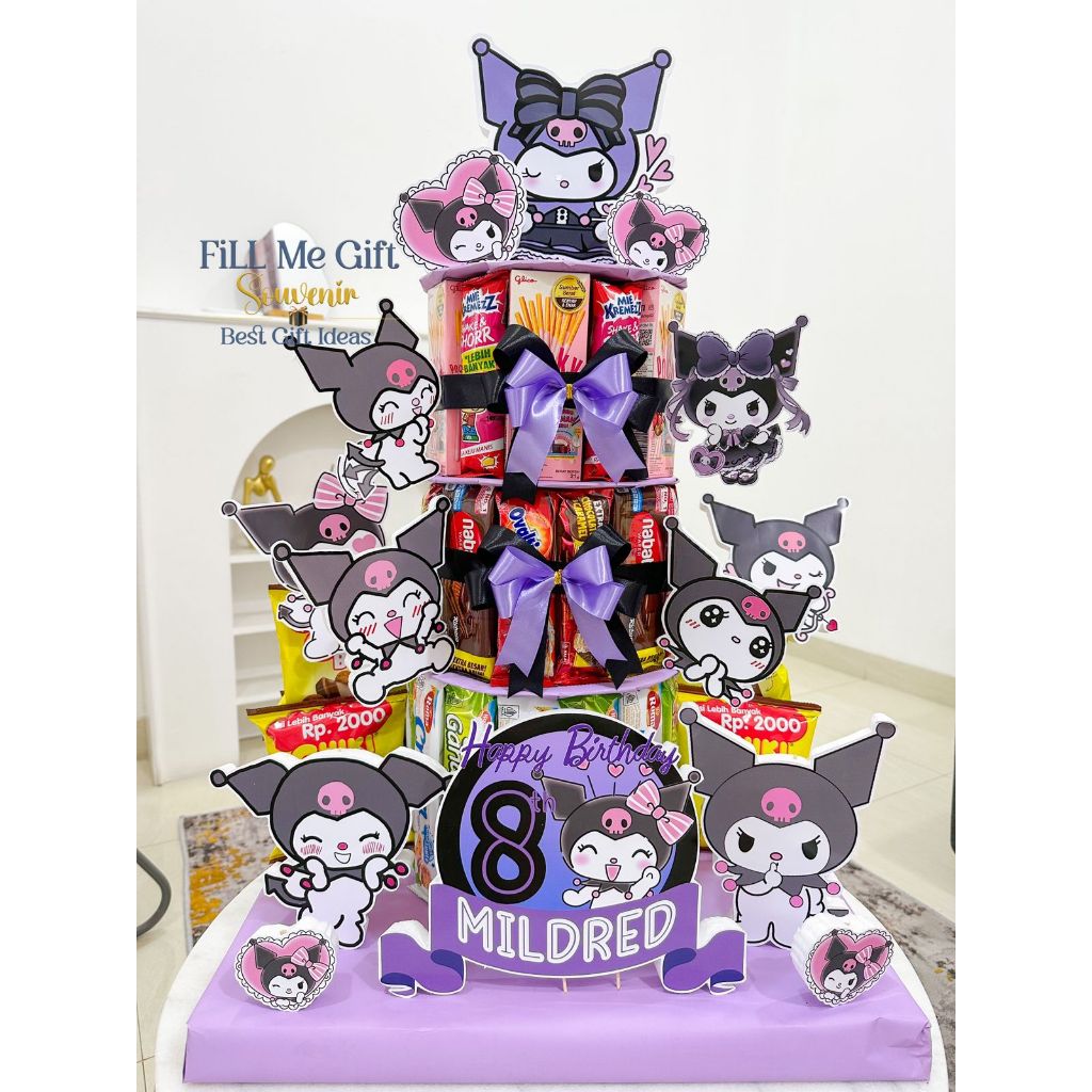 BK - Kuromi - Snack Tower Cake Tart Birthday / Kado Ulang Tahun Kue Snack Lucu Tingkat