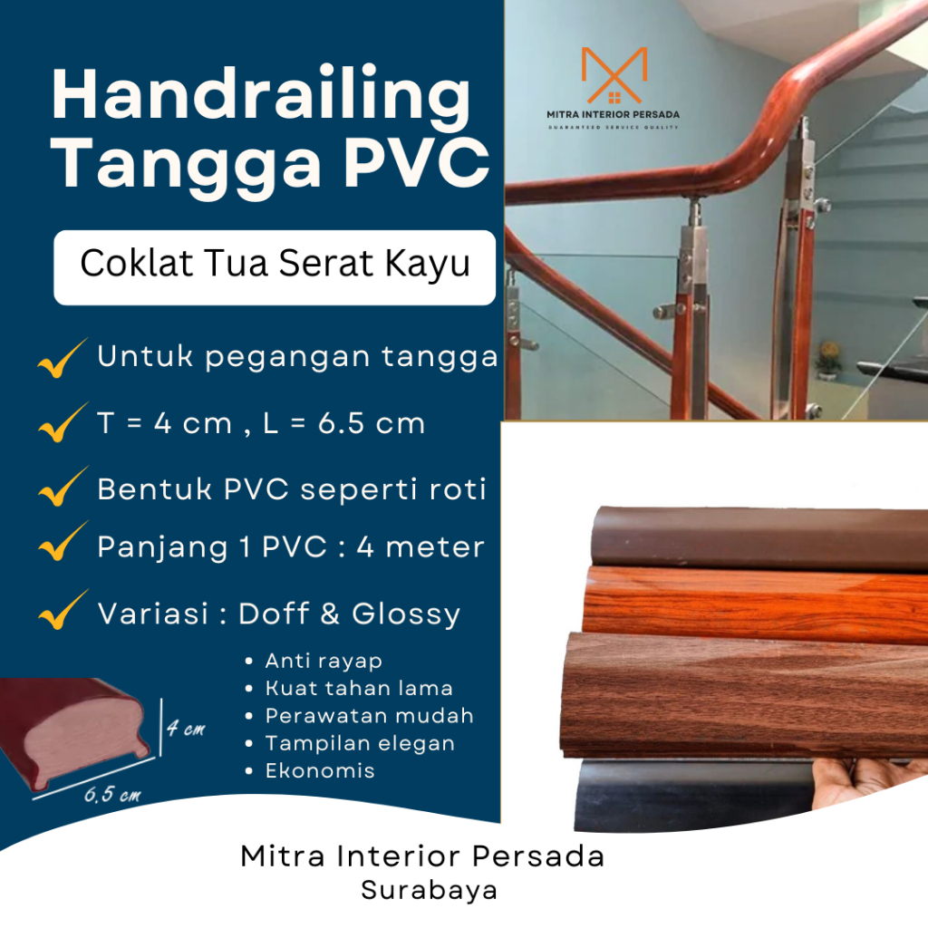 Railing tangga hand railing PVC pegangan railing coklat tua serat kayu