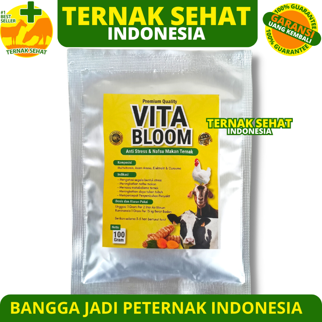 VITA BLOOM 100 GRAM - Vitamin Lengkap Penambah Nafsu Makan Hewan Ternak Domba Kambing Sapi Babi Kuda