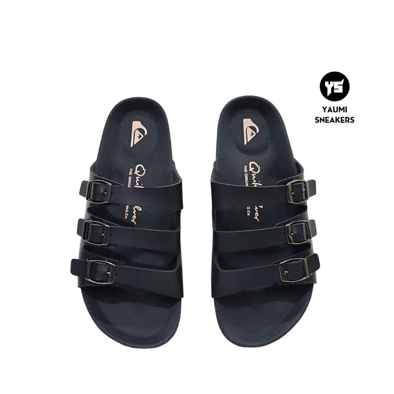 (COD) Sendal Tali3 Quicksilv3r Hitam - Sandal Kulit Pria Premium