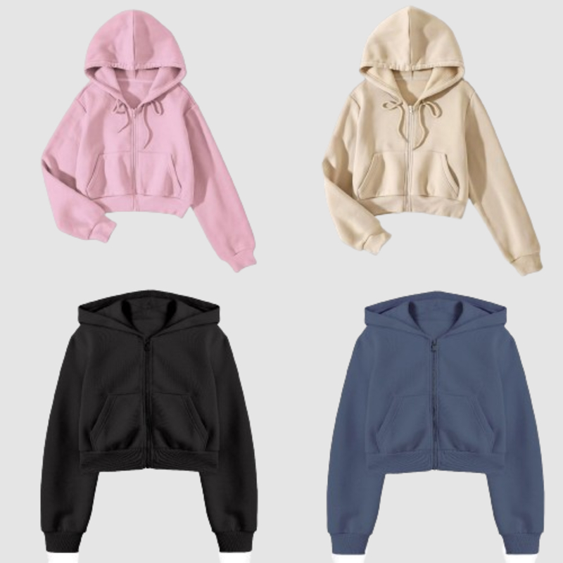 	 QeelaOfficial - HOODIE ZIPPER BASIC CROP POLOS PREMIUM Jacket Sweater Creawneck Hoodie Wanita kekinian Korean Style	