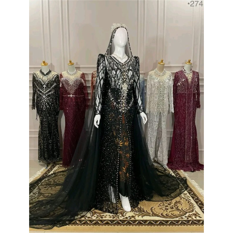KEBAYA PENGANTIN SLIM BELAH MODERN HITAM PREMIUM