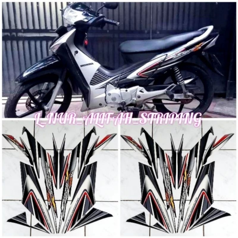 STIKER STRIPING LIS LES POLET BODY MOTOR HONDA SUPRA X 125 D 2006 HITAM SILVER