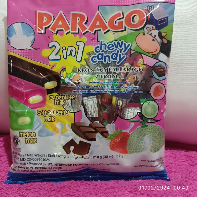 

Permen PARAGO 2in1 permen lunak rasa susu dan buah chewy candy melon coklat strawberry milk