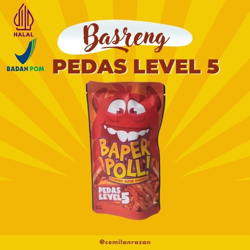 

Basreng rasa pedas level 5 cemilan kekinian