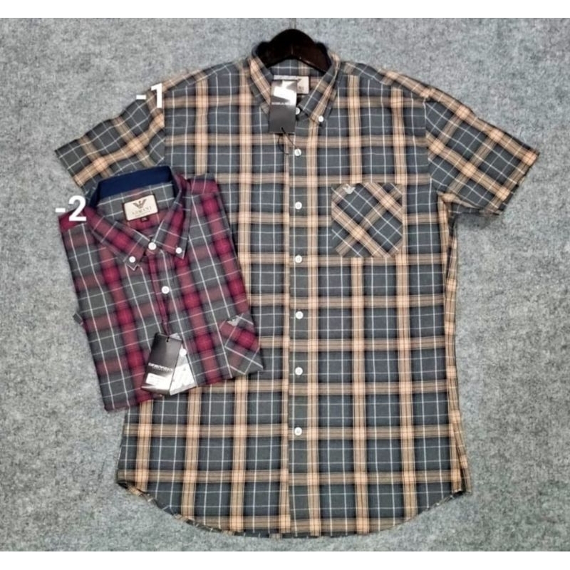 kemeja pria Import bahan katun lengan pendek motif kotak