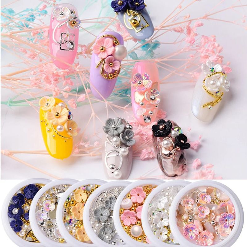 Shell Bunga Manik Berlian Imitasi Campuran 3D Nail Art Payet DIY Manikur