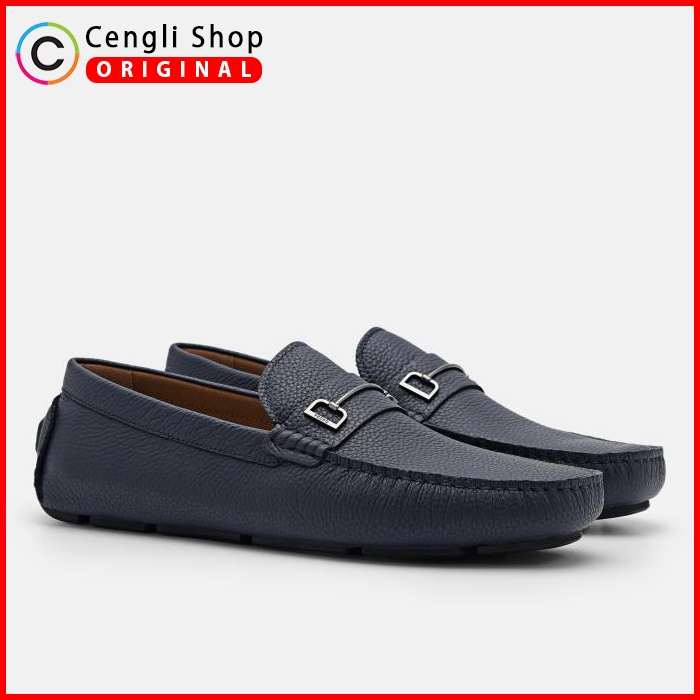 PM005 SEPATU PRIA LOAFER PEDRO ORIGINAL SLIP ON PANSUS KULIT BIRU NAVY BLUE