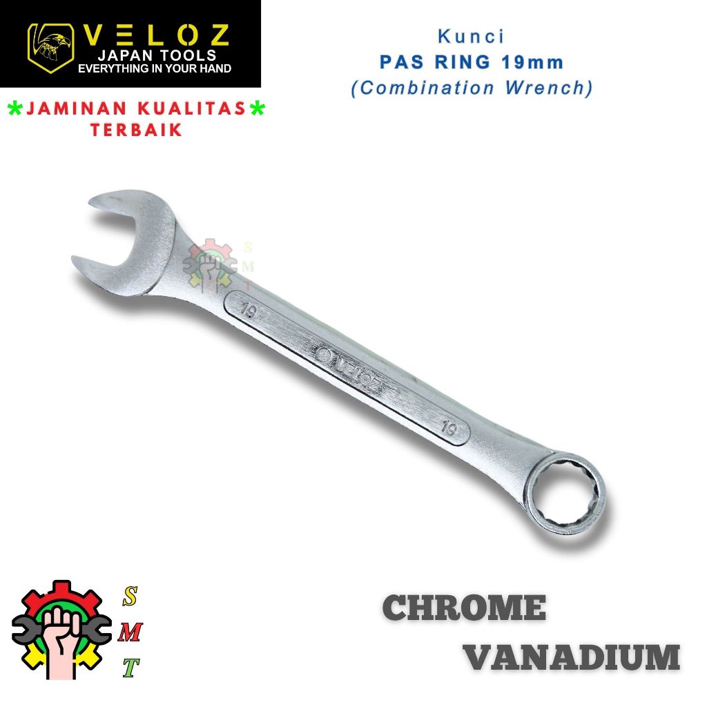 Kunci Pas Ring 19mm VELOZ / Kunci Ring Pas 19mm Chrome Vanadium Steel Veloz SMT Surabaya