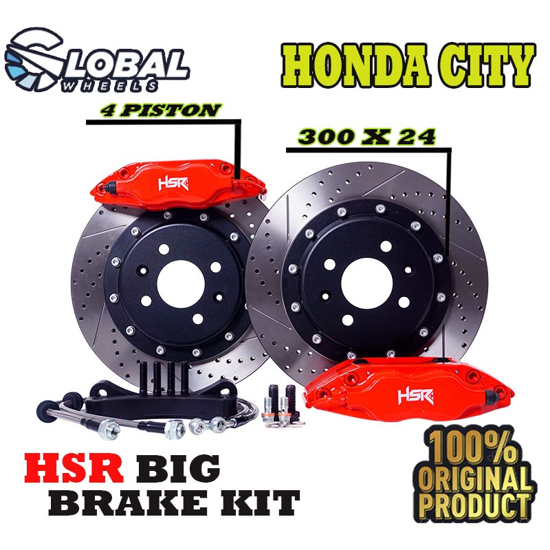 BIG BRAKE KIT / BBK RED HSR 4 PISTON MZ7600 FRONT 300X24 DRILLED SLOTTED HONDA CITY (SCONTO10)