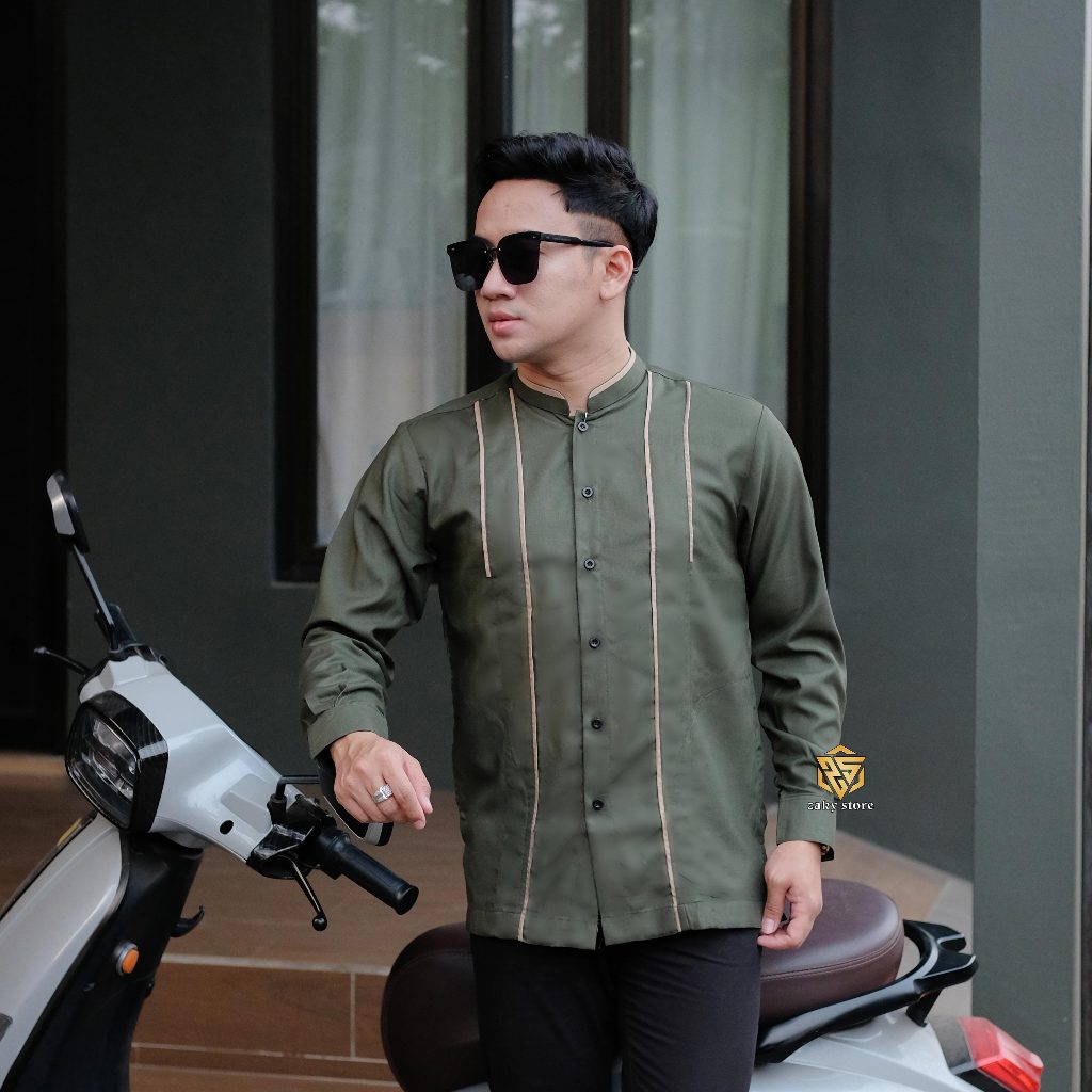 Baju Kemeja koko pria lengan panjang motif albrani (garis-garis)