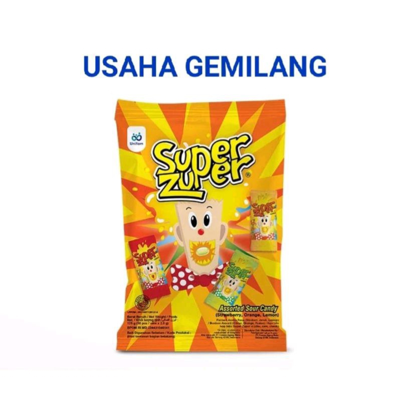 

Permen Super Zuper Candy Bag (40pcs) - Permen Asam Rasa Stroberi, Lemon & Jeruk / Permen Jadul 90an / Permen Jadul Unik / Permen Assorted Sour Candy / Super Super Permen Asam / Permen Aneka Rasa Asem Manis Nano Nano / Permen Asem / Permen Asam Enak