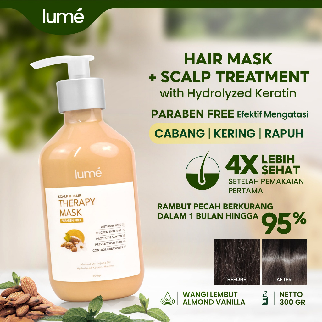 LUME SCALP HAIR THERAPY MASK NON PARABEN CONDITIONER NON SILIKON ANTI RONTOK RAMBUT BERCABANG KETOMB