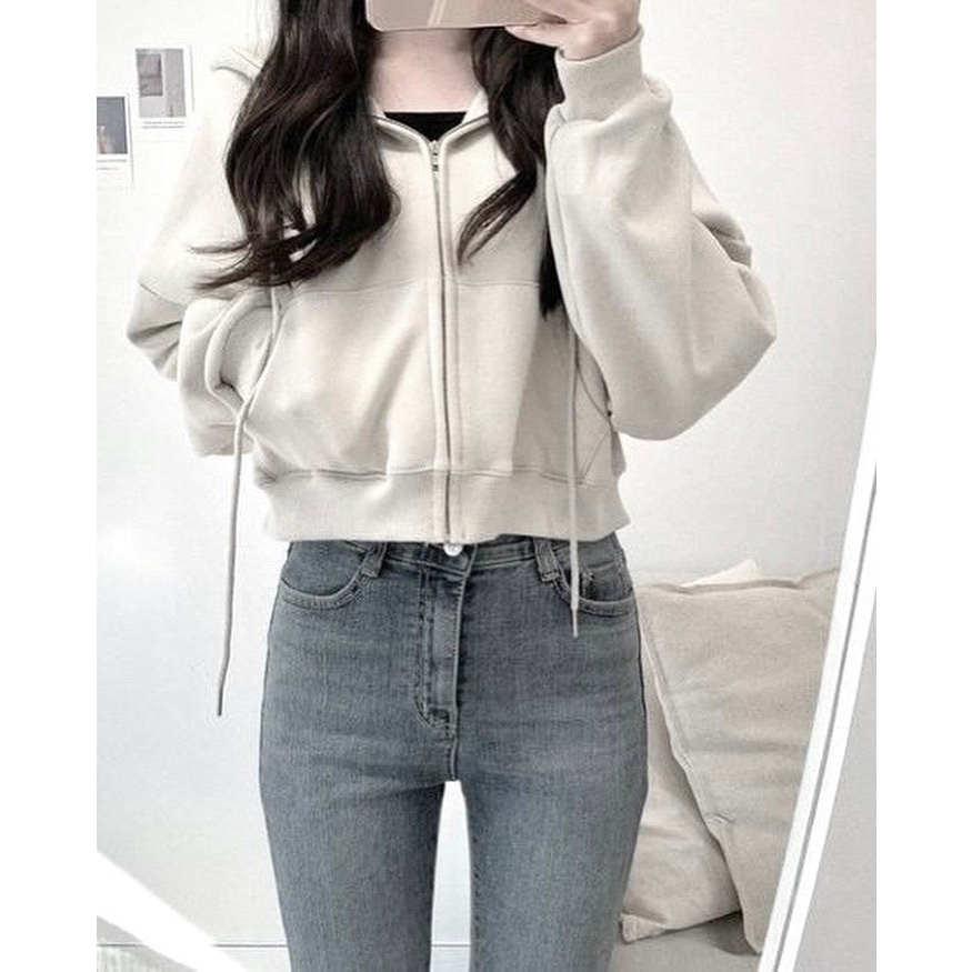 	 HOODIE ZIPPER BASIC CROP POLOS PREMIUM // JAKET CREWNECK SWEATER HOODIE WANITA KEKINIAN// FASHION WANITA JAKET OVERSIZE CROP TERBARU 2024	