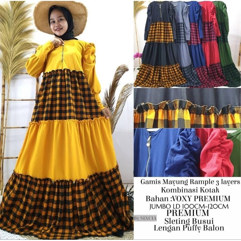 Baju Gamis Kombinasi Kotak-kotak